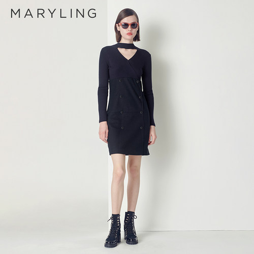 MARYLINGV领镂空针织连衣裙