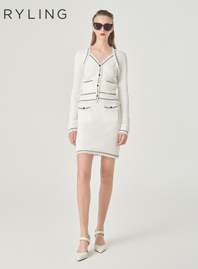 MARYLING玛俪琳秋季新品V领撞色流苏细节针织开衫A1EAW08040