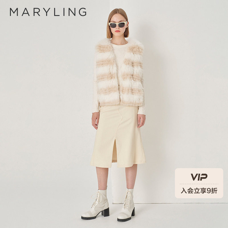 MARYLING玛俪琳秋季新品白色狐狸毛皮草马甲A1DGW9F0