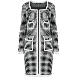 MARYLING玛俪琳秋季黑白千鸟格撞色边连衣裙A1CGW62010