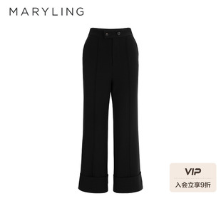 A1FFW51220 黑色三醋酸高腰微喇九分裤 MARYLING玛俪琳2025秋季 新品