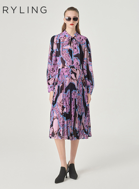 MARYLING玛俪琳24春季新品【暗香浮动】飘带印花连衣裙A1EBW62570