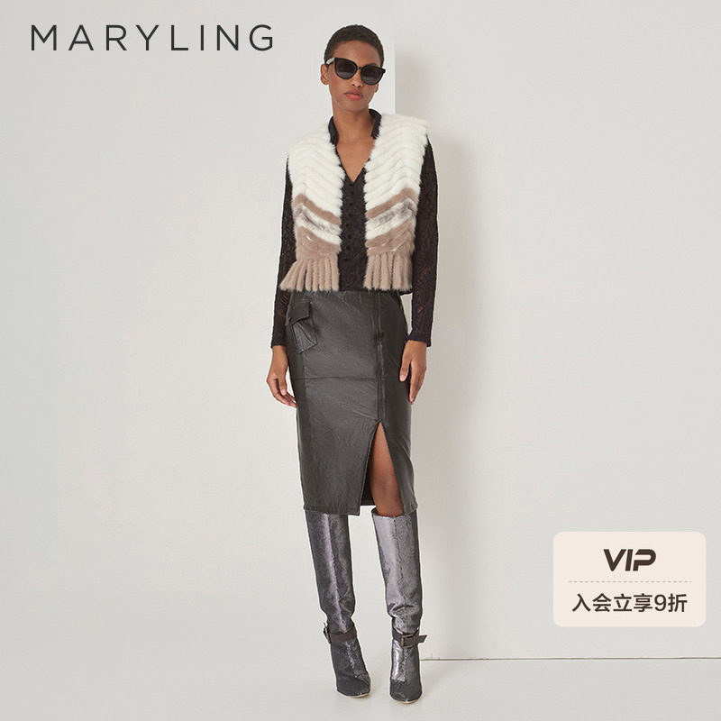 MARYLING玛俪琳秋季新品米白色高级感水貂毛皮草马甲A1DG
