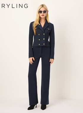 MARYLING玛俪琳2025初春新品深灰蓝针织短款夹克外套A1FAW14170