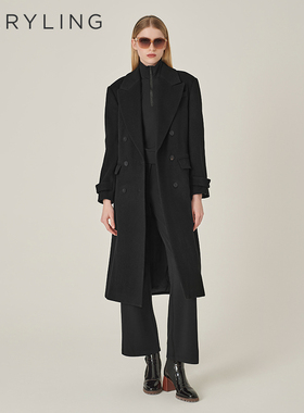 MARYLING玛俪琳冬季新品黑色戗驳领小H型丝毛大衣A1EHW93400