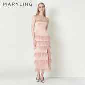 MARYLING玛俪琳秋季 雾霾粉优雅高贵鸵鸟毛吊带礼服A1CGW68110