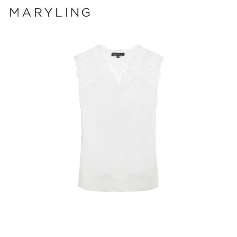 MARYLING白色蕾丝无袖上衣