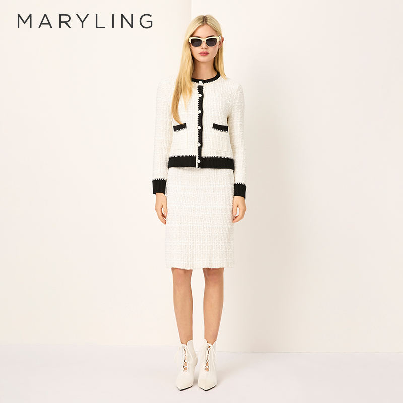 MARYLING黑白撞色针织开衫
