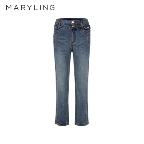 MARYLING直筒水洗牛仔裤
