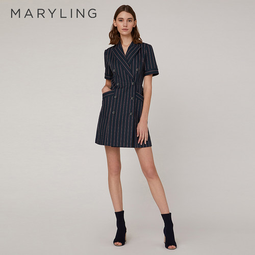 MARYLING蓝底彩西装领连衣裙