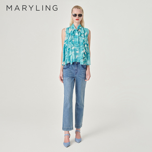 新品 MARYLING玛俪琳24夏季 荷叶边印花上衣A1ECW28200 纵横阡陌