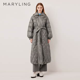 MARYLING玛俪琳2025冬季新品收腰系带菱格纹绗缝羽绒服A1FHW98150