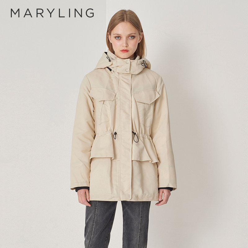 MARYLING撞色连帽抽绳羽绒服