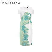 MARYLING玛俪琳新品 香草绿高级感提花桑蚕丝礼服裙A1DCW62860