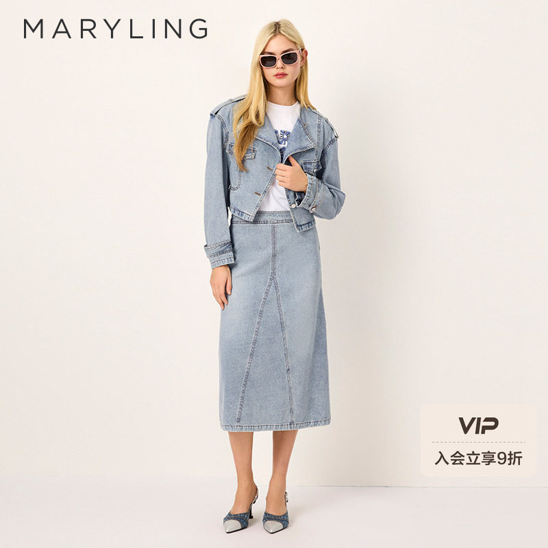 MARYLING玛俪琳2025春季新品短款收腰水洗牛仔外套A1F