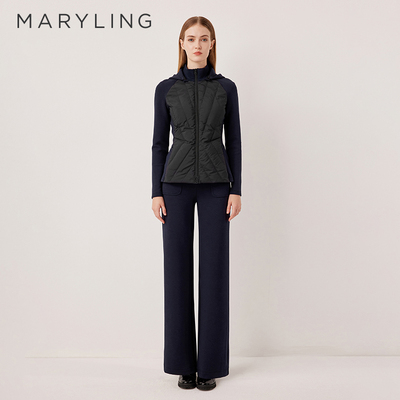 MARYLING玛俪琳2025秋季新品连帽拼接绗缝收腰羽绒服A1FGW96050