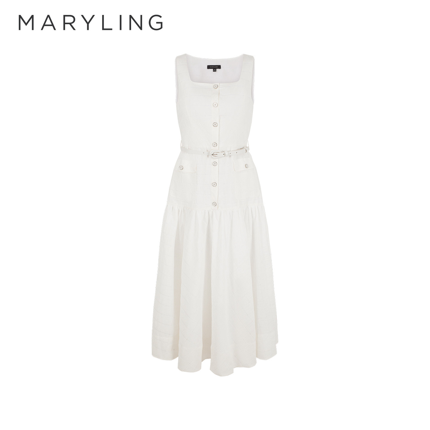 MARYLING玛俪琳2026夏新品浪漫优雅白色复古方领连衣裙A1GCW61820