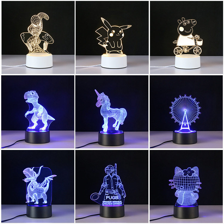 3D立体小夜灯 USB七彩创意卡通台灯卧室床头简约亚克力礼品灯