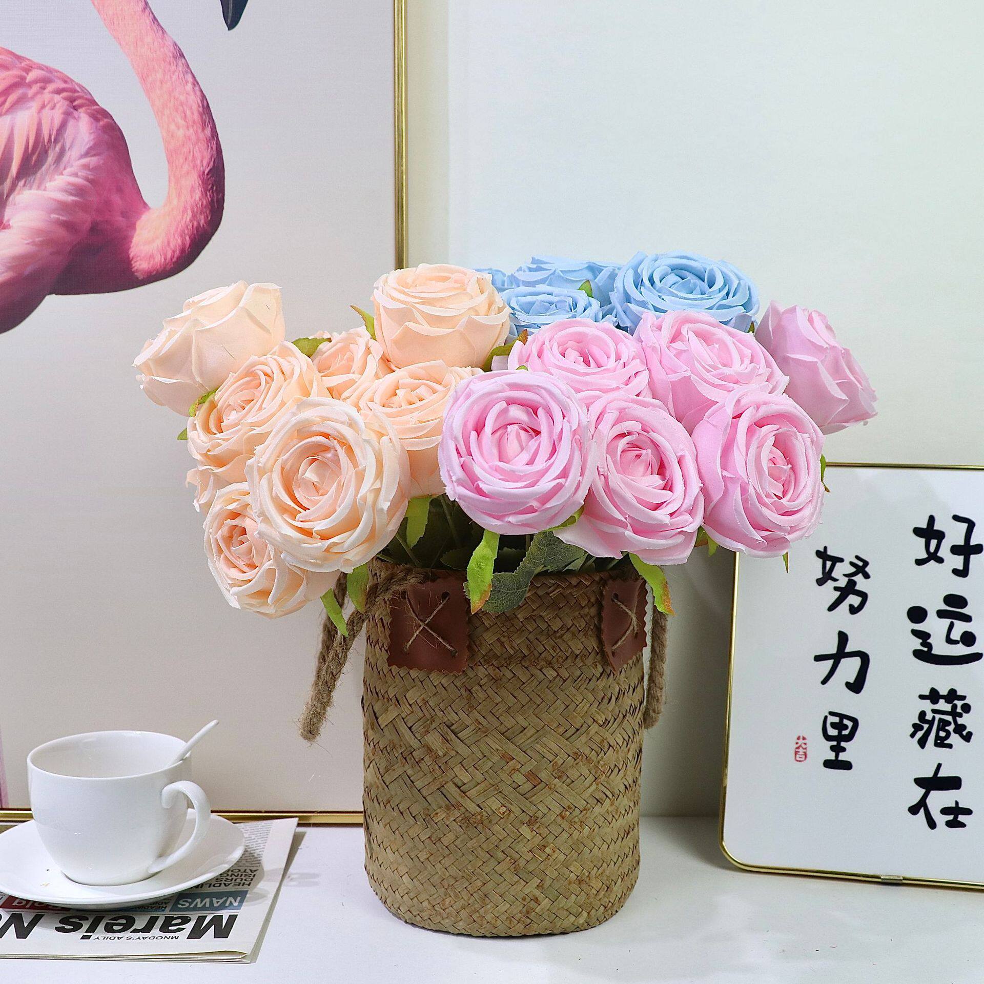 9头皇妃玫瑰 婚庆礼堂造景花艺 家居室内美陈绢花 把束玫瑰花
