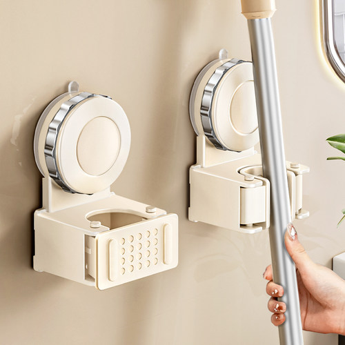 浴室拖把架卫生间拖把壁挂夹吸盘拖布扫把免打孔贴固定器挂钩神器