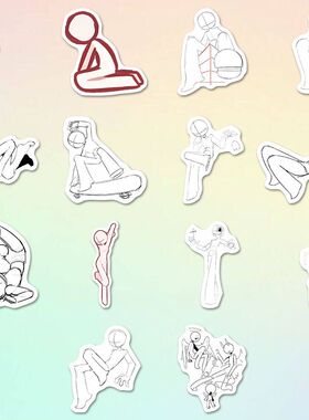 330张火柴人柴体动作练习贴纸美术生oc人体动态绘画参考diy笔记本