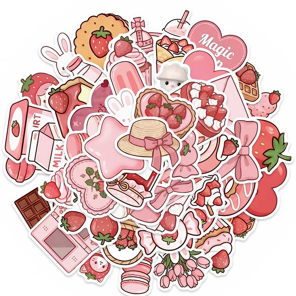 100张韩系草莓甜点贴纸ins可爱粉色少女心精美甜品装饰手机壳电脑