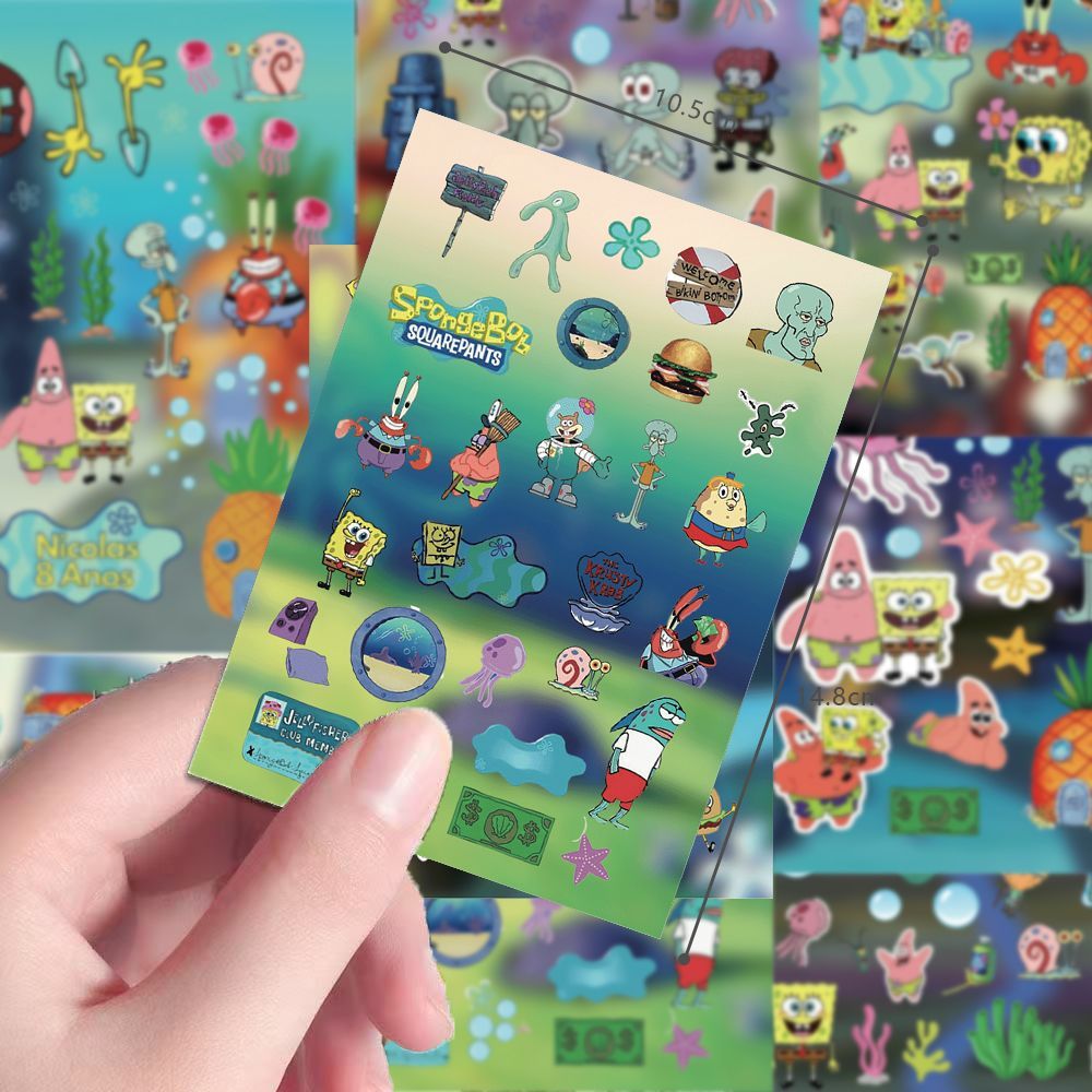 32张海绵宝宝切膜贴纸卡通动画涂鸦派大星周边拼贴素材包防水贴画