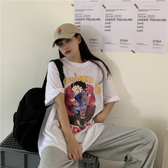 實拍原宿風短袖女夏季韓版時尚寬鬆恤女學生百搭圓領上衣潮