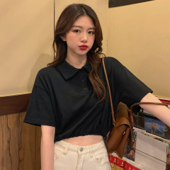 Real shot Harajuku style short sleeve female 2021 summer Korean fashion short polo shirt loose T-shirt student versatile top