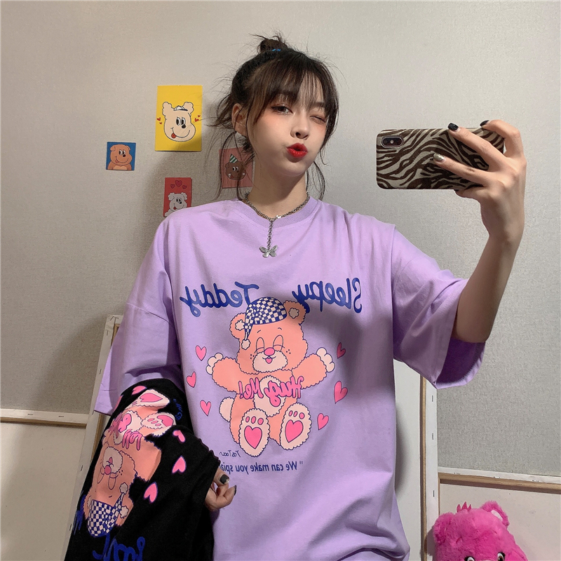 Real shot of Harajuku style short sleeve women's summer Korean fashion loose t-shirt female students versatile round neck top fashion