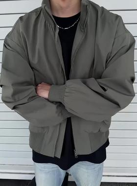 军绿色美式ma1飞行夹克男春秋季boxy短款外套cleanfit立领棒球服