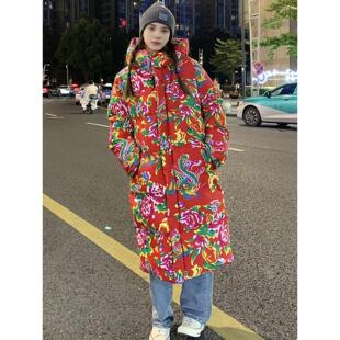 加厚大码 新中式 秋冬季 爆款 棉服 国风中长东北大花布棉袄女2024新款