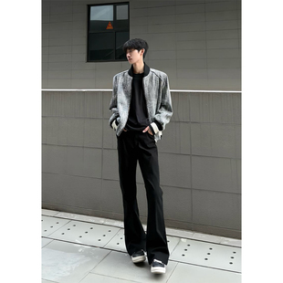 美式高街黑色微喇西裤男款春秋季垂坠感高级感休闲裤子直筒弯刀裤