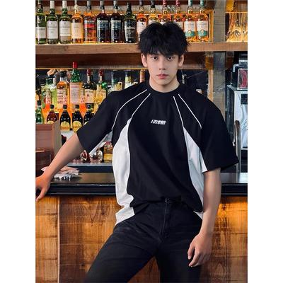 黑色拼接字母刺绣t恤男款