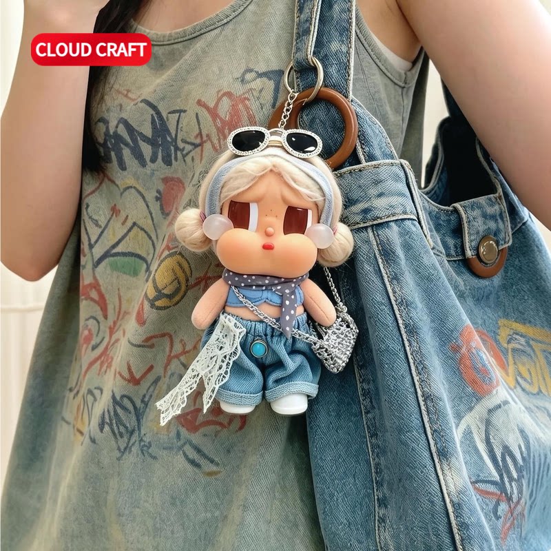 适用哭娃沙滩小憩娃衣休闲套装百搭衣服crybaby搪胶玩偶可换装