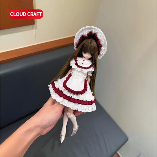 适用二次元bjd娃衣红绒丝裙套装Azone6分/特六/ob22/ob24/电器街