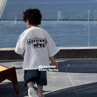 男童帅气百搭短袖 中小童洋气时尚 2026夏装 衫 t恤纯棉上衣 圆领半袖