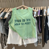 夏季 6岁男女童韩系百搭字母印花背心上衣薄 t恤0 儿童洋气时尚 无袖