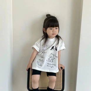 韩国童装2026夏季新款男女童韩系洋气短袖t恤卡通狗狗中小童上衣
