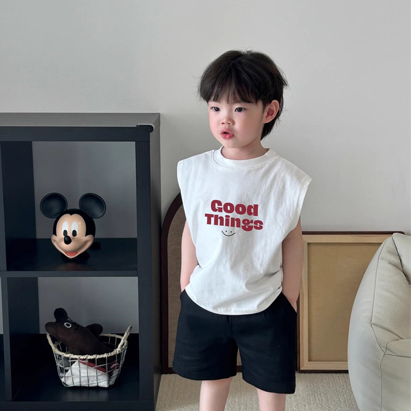 韩国童装2026新款男童卡通笑脸印花无袖t恤宝宝纯棉舒适休闲背心,童装/婴儿装/亲子装,背心吊带,淘宝优惠券,粉丝福利购,淘宝优惠卷