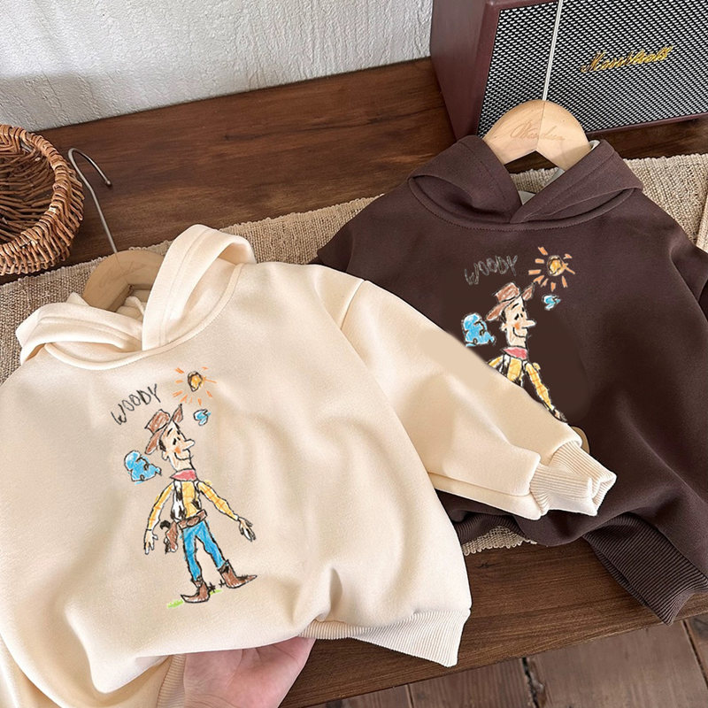 男童卡通秋冬装连帽卫衣加绒加厚