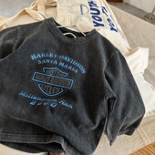 儿童复古做旧黑水洗长袖 内搭上衣 6岁男童帅气百搭打底衫 T恤春装