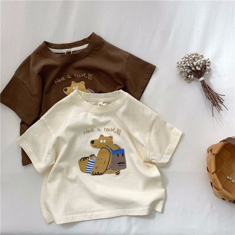 儿童可爱小熊短袖T恤纯棉夏季薄款男女童圆领韩版卡通半袖上衣服,童装/婴儿装/亲子装,T恤,淘宝优惠券,粉丝福利购,淘宝优惠卷