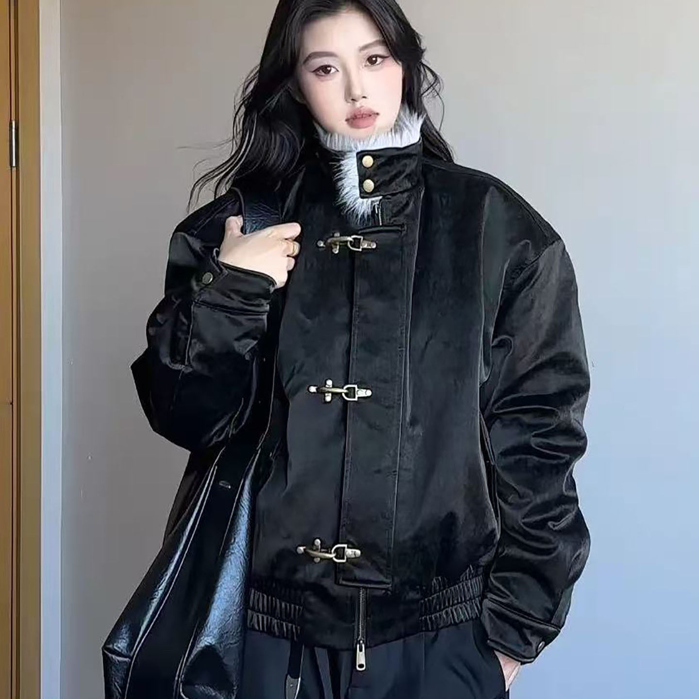 高级感座山雕皮衣棉服女冬季外套