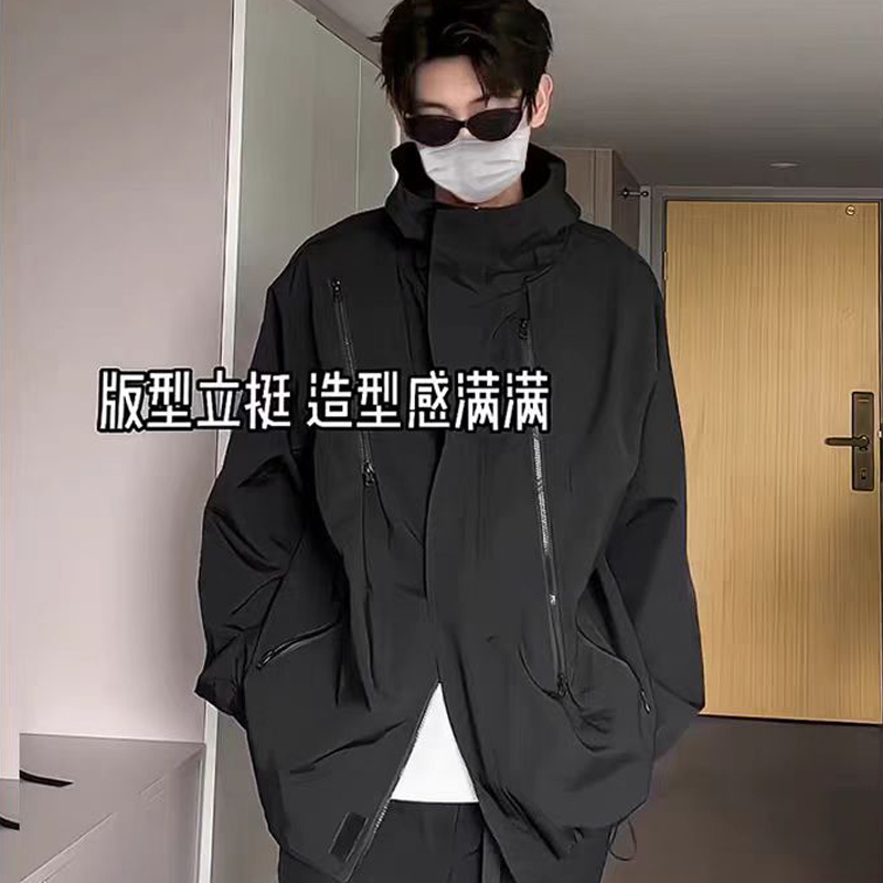 黑色三合一户外冲锋衣外套男款春秋旅游三防美式机能登山服夹克