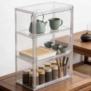 桌面收纳盒小痛柜吧唧整理展示透明塑料亚克力防尘大容量谷子手办