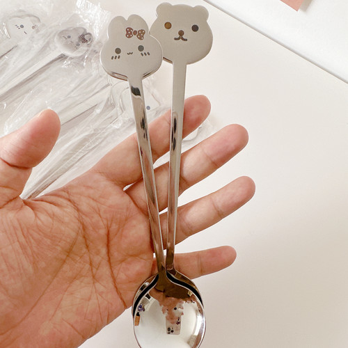 可爱加厚304不锈钢卡通小熊兔子家用吃饭勺汤勺长柄勺子儿童调羹