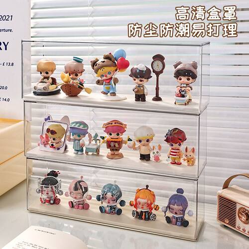 卡通可爱盲盒ins手办多层收纳展示架亚克力透明防尘桌面展示柜