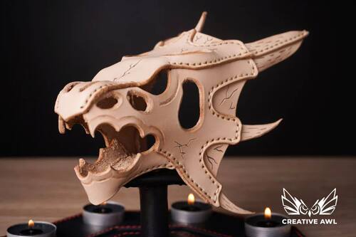 手工皮艺龙头面具皮手工制作