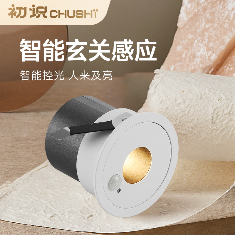 初识照明 感应射灯嵌入式led天花灯入户门玄关人体感应智能光控灯